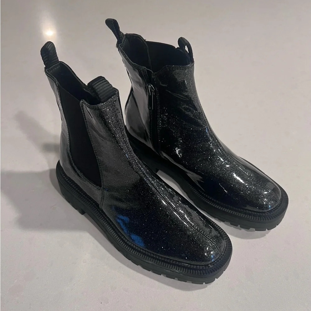 Sam Edelman‎ Girls Black Glitter Laguna Chelsea Boot Combat Sz 4 New